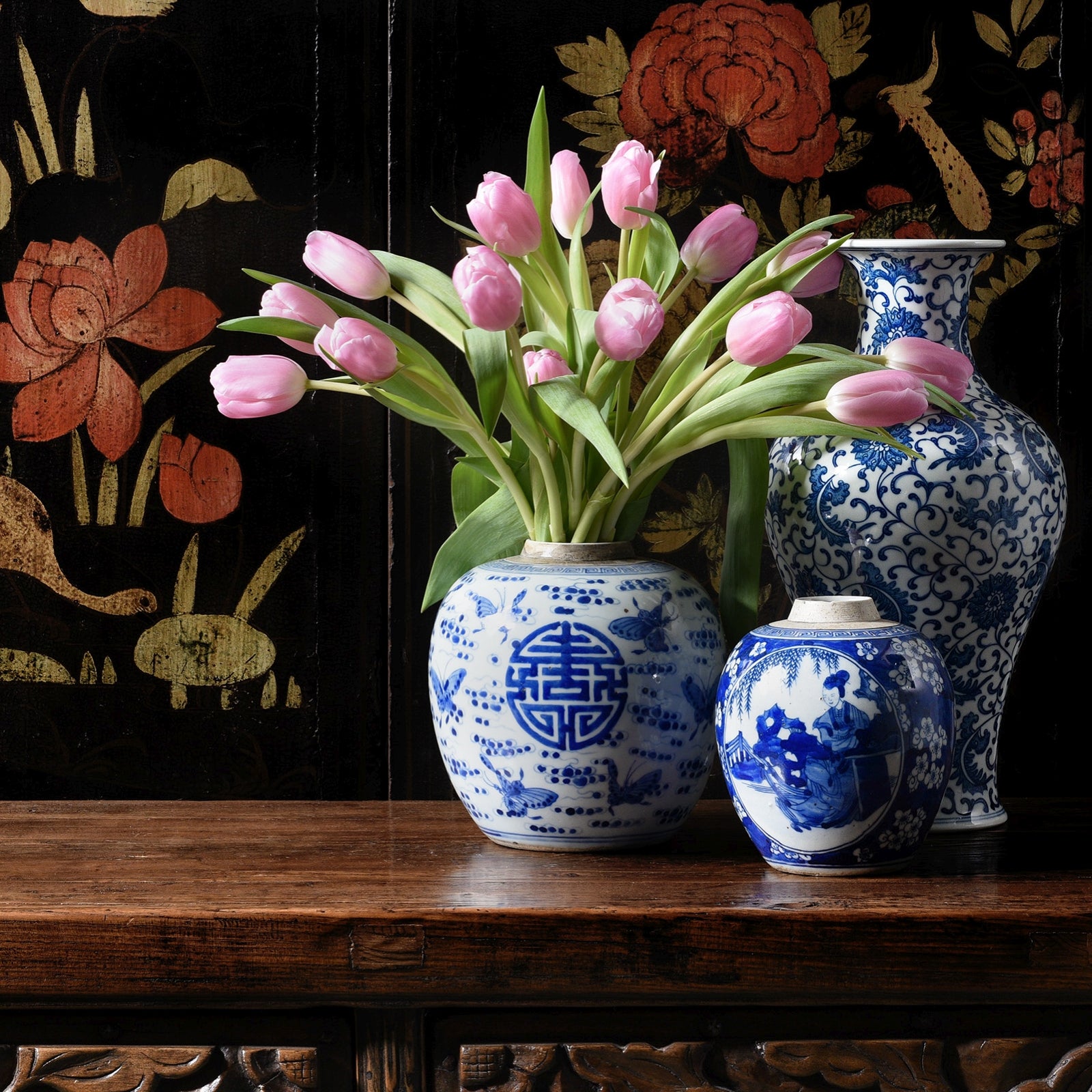 Chinese Ginger Jar with Lid Antique Style,Home Decorative Retro Blue and  White Porcelain Flowers Ceramic Covered Jar Vase,Traditional China Ming and