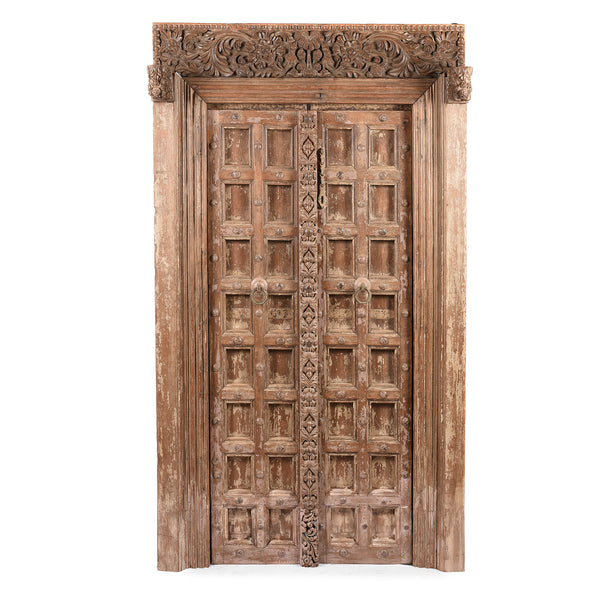 Carved Indian Teak Door And Frame From Kutch - 19thC