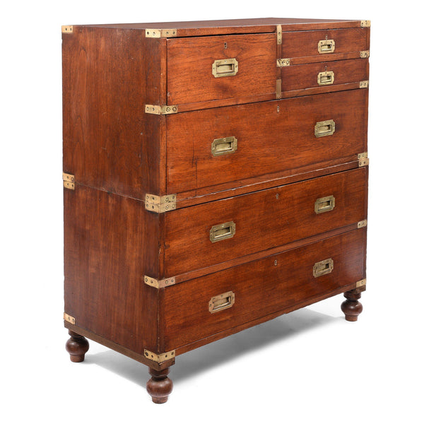 Anglo Indian Teak Campaign Chest Of Drawers - 19thc 