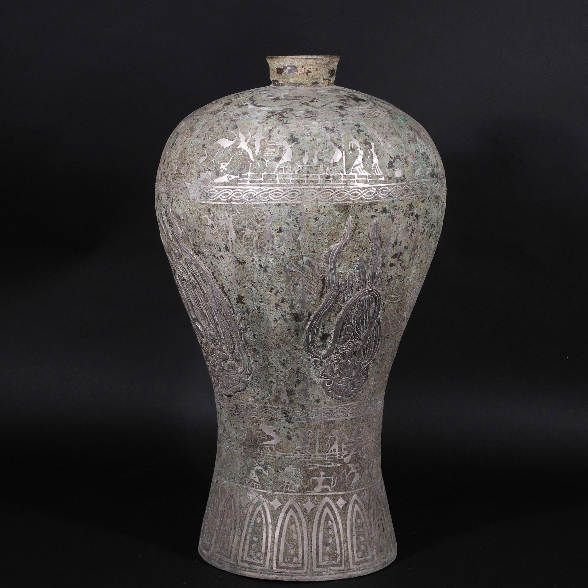 Bronze Chinese Vase With Silver Inlay - Indigo Antiques