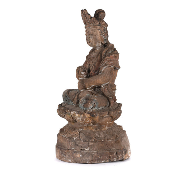 Chinese Painted Wood Seated Guanyin Statue 