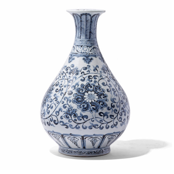 Blue & White Porcelain Yuhuchunping Floral Pear Shaped Vase | Indigo ...